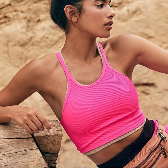 NWOT Free People Movement Happiness Runs Crop Tank in Hot Pink - Picture 1 of 9